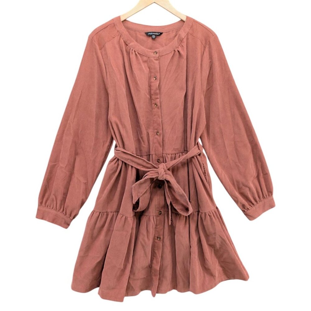 Simply Southern Sunset Corduroy Dress Salmon Pink Long Sleeve Pockets Size XXL